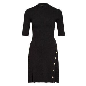 Maje Rosea Stretch Ribbed Knit Side Studs Mini Dress - 38 (Navy)